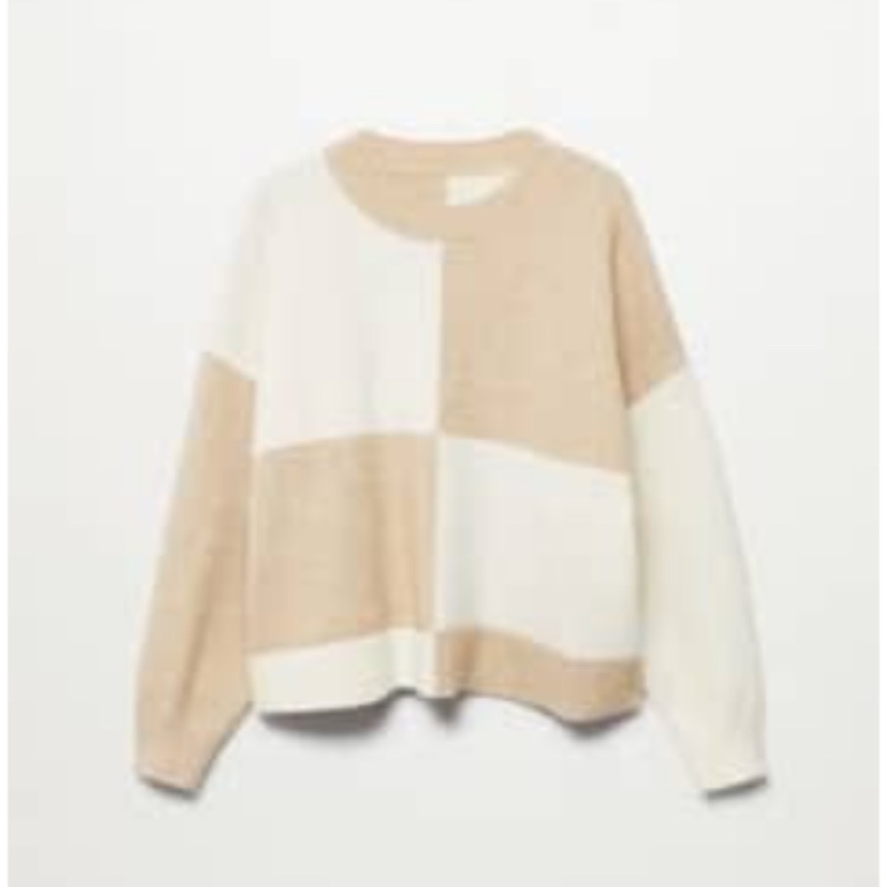 Mango Beige and White Colorblock Sweater